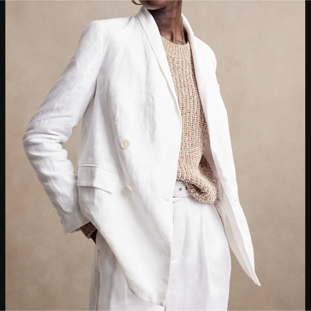 Banana Republic White Linen Double-Breasted Blazer
